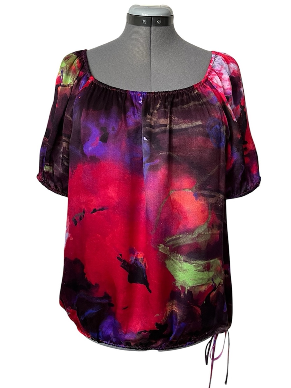 Karen Kane Silk printed peasant blouson top 0X
